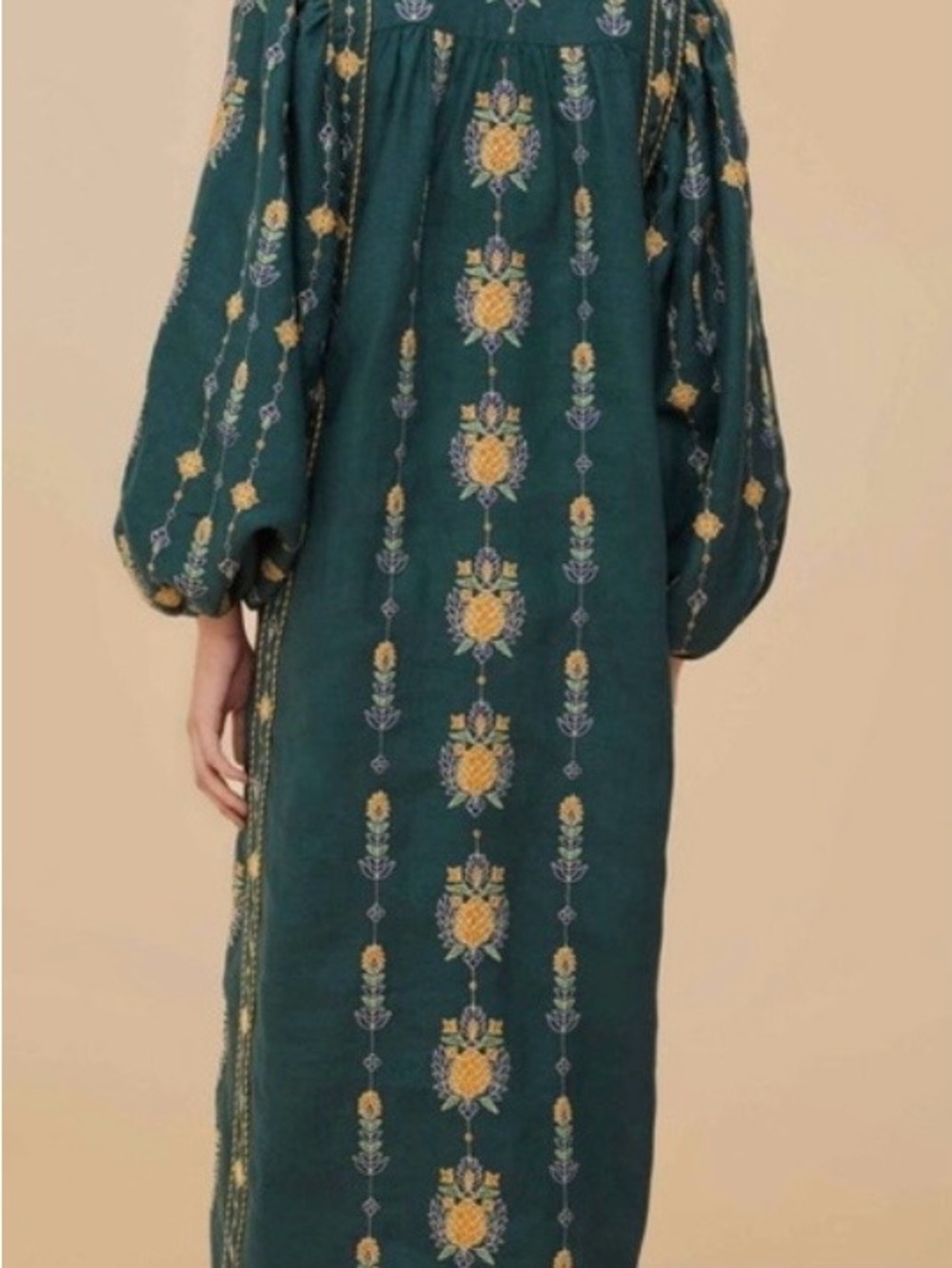 FARM Rio Green Maxi Dress with Gold Floral Pineapple Embroidery - Picture 4 of 16